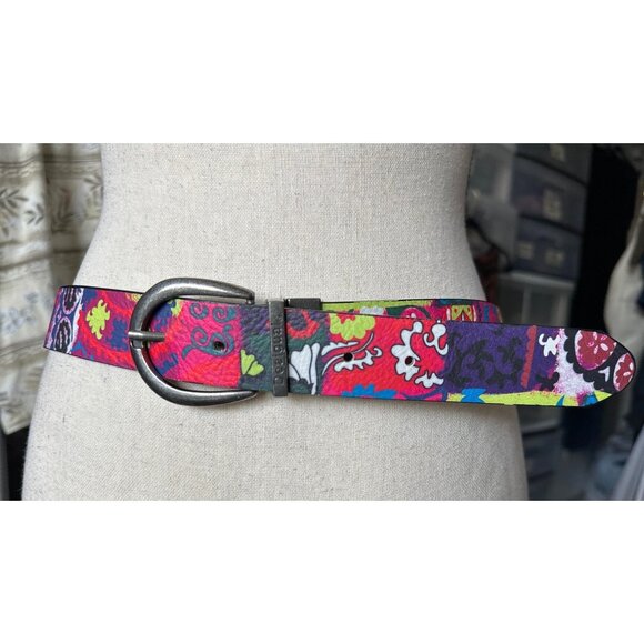 Desigual Reversible Belt Black White Geometric Print & Multicolor Floral Size 36 - Picture 3 of 6